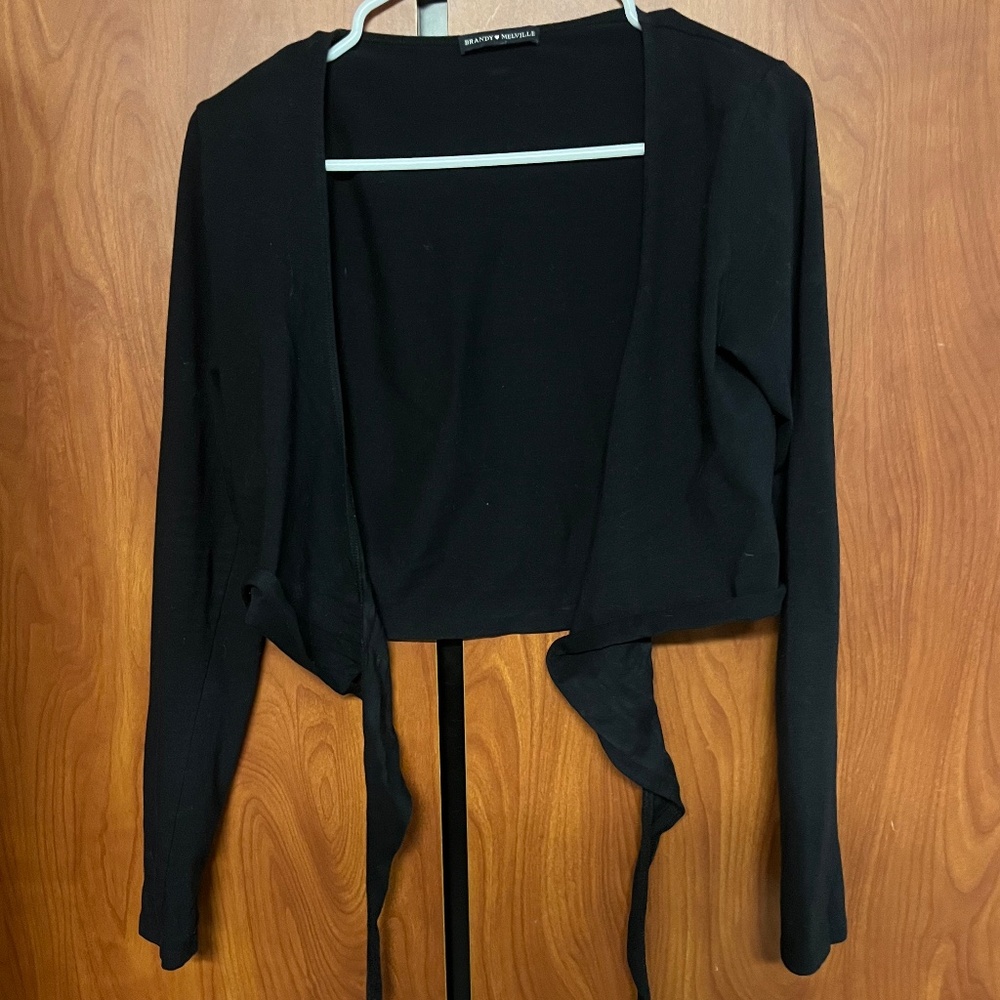 Black Brandy long sleeve tie wrap top